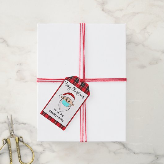 Santa mit Maskengeschenk Tag Personalisiert Geschenkanhänger (Mit Garn)