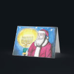 Santa mit Menorah Feiertagskarte<br><div class="desc">Der Weihnachtsmann wird in dieser düsteren interreligiösen Darstellung vom Licht einer Menorah geführt.</div>