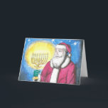 Santa mit Menorah Feiertagskarte<br><div class="desc">Der Weihnachtsmann wird in dieser düsteren interreligiösen Darstellung vom Licht einer Menorah geführt.</div>
