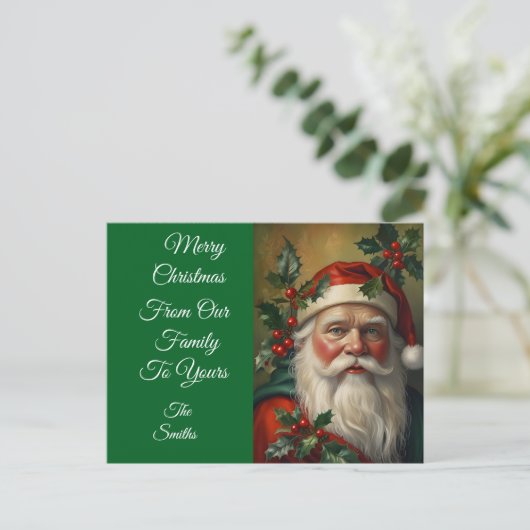 Santa mit Mistletoe Feiertagspostkarte (Stehend Vorderseite)