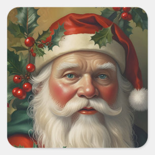 Santa mit Mistletoe Quadratischer Aufkleber