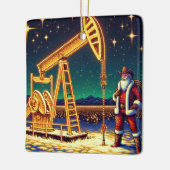 Santa mit Ölpumpe Jack mit Weihnachtsbeleuchtung Keramikornament (Links)