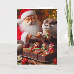 Santa mit Otters und Weihnachts-Süßigkeiten Karte