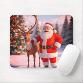 Santa mit Prancer draußen auf einem dicken Feld Mousepad (Mit Mouse)