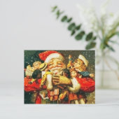 Santa mit Puppen Feiertagspostkarte (Stehend Vorderseite)