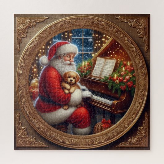 Santa mit Puppie am Piano Puzzle (Vertikal)