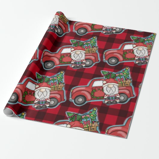 Santa mit Red Truck Weihnachten Geschenkpapier (Ungerollt)