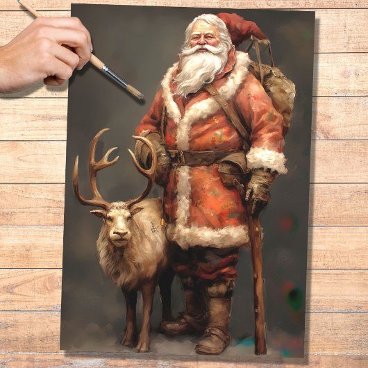 Santa mit Rentier 2 Decoupage Paper Seidenpapier