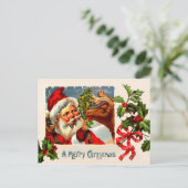 Santa mit Rentier Feiertagspostkarte (Stehend Vorderseite)