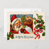 Santa mit Rentier Feiertagspostkarte (Vorne/Hinten)