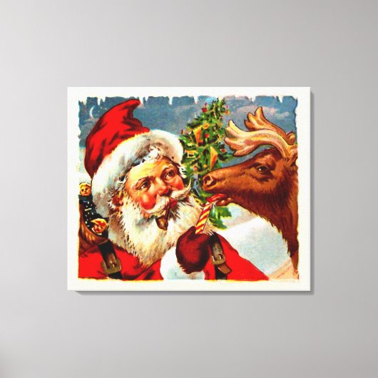 Santa mit Rentier Leinwanddruck (Vorderseite)