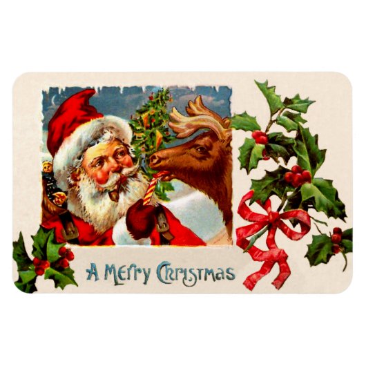 Santa mit Rentier Magnet (Horizontal)