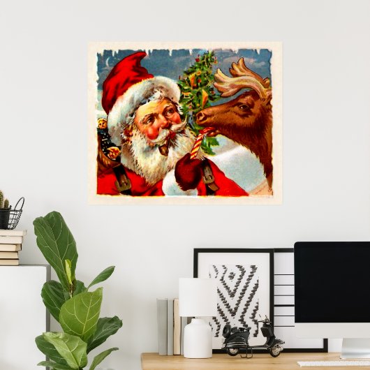 Santa mit Rentier Poster (Heimbüro)