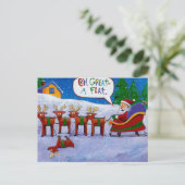 Santa mit Rentier Postkarte (Stehend Vorderseite)