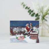 Santa mit Schlitten voller Bücher, Frohe Weihnacht Postkarte (Stehend Vorderseite)