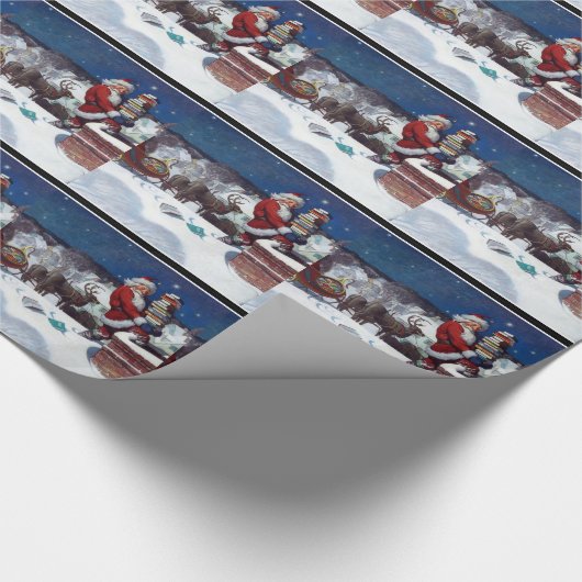 Santa mit Schlitten voller Bücher Geschenkpapier (Ecke)