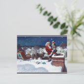 Santa mit Schlitten voller Bücher, schöne Kunstmal Postkarte (Stehend Vorderseite)