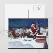 Santa mit Schlitten voller Bücher, schöne Kunstmal Postkarte (Vorne/Hinten)