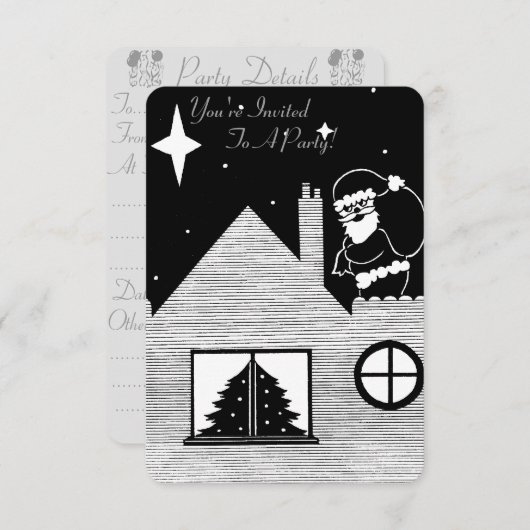 Santa mit schwarz-weißem Sack-Party Einladung (Vorne/Hinten)
