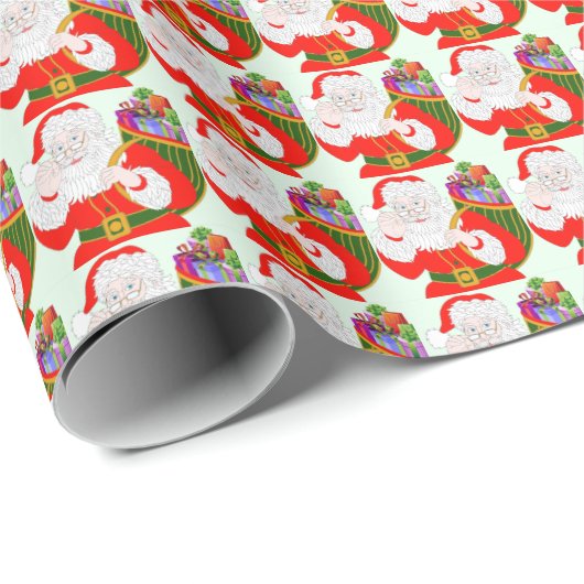 Santa mit seinem Beutel-Wrapping Paper Geschenkpapier (Rolleneckpunkt)