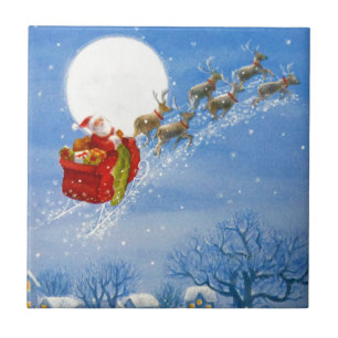 Santa mit seinem fliegenden Rentier Fliese