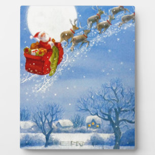 Santa mit seinem fliegenden Rentier Fotoplatte