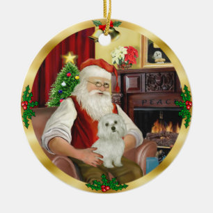 Santa mit seinem Malteser (#11) Keramikornament