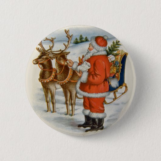 Santa mit seinem Rentier Button (Vorderseite)
