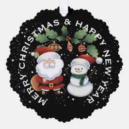 SANTA mit SNOWMAN , PERSONALISIERTE CHRISTMAS Ornament Karte