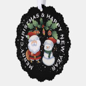 SANTA mit SNOWMAN , PERSONALISIERTE CHRISTMAS Ornament Karte (Links)