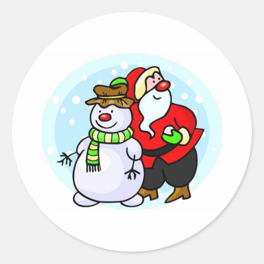 Santa mit Snowman Runder Aufkleber (Vorderseite)
