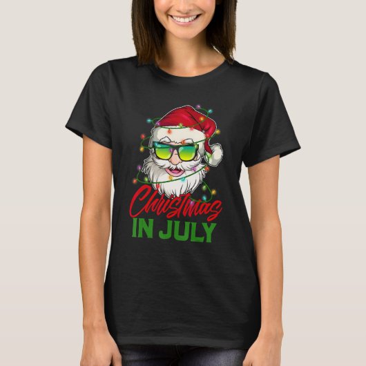 Santa mit Sonnenbrille im Juli Sommer T-Shirt (Vorderseite)