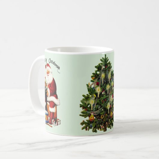Santa mit Spielzeug frohe Weihnachten Kaffeetasse (Vorderseite Links)