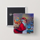 SANTA MIT SPIELZEUGEN UND KINDERN IM WINTERSCHNEE BUTTON (Vorne & Hinten)