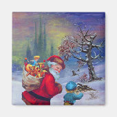 SANTA MIT SPIELZEUGEN UND KINDERN IM WINTERSCHNEE MAGNET (Vorne)