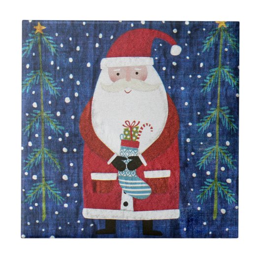 Santa mit Strumpf Fliese (Vorderseite)