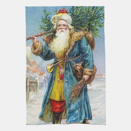 Santa mit Tannenbaum Geschirrtuch (Vertikal)