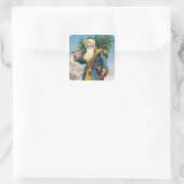 Santa mit Tannenbaum Quadratischer Aufkleber (Tasche)