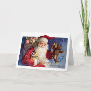 Santa mit Teddy und Krampus in einer Box Feiertagskarte