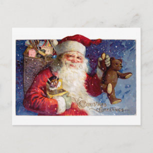 Santa mit Teddy und Krampus in einer Box Feiertagspostkarte