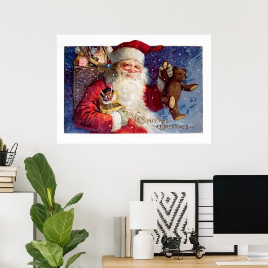 Santa mit Teddy und Krampus in einer Box Poster (Heimbüro)