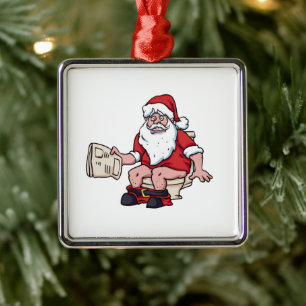 Santa mit Toilette Ornament Aus Metall