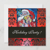 SANTA MIT VIOLIN ,RED BLACK DAMASK MONOGRAMM Ruby Einladung (Vorderseite)
