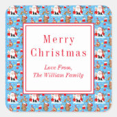 Santa mit Waldtieren Quadratischer Aufkleber (Vorderseite)