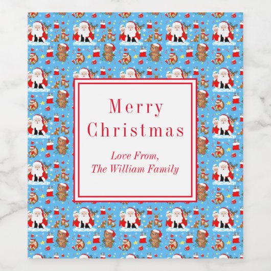 Santa mit Waldtieren Weinetikett (Einzelnes Label)