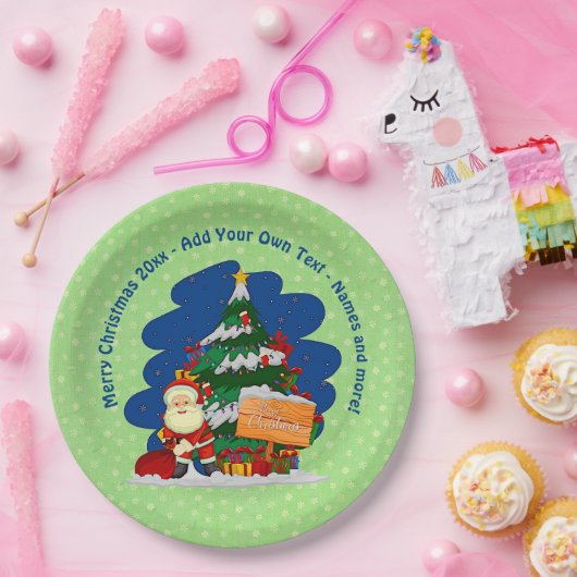 Santa mit Weihnachtsbaum 20xx Text 9" hinzufügen Pappteller (Party)
