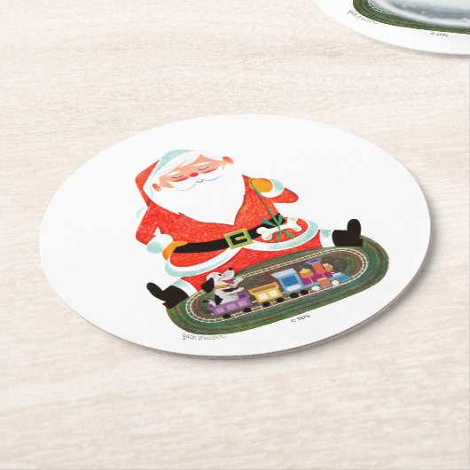 Santa mit Zug Runder Pappuntersetzer (Angewinkelt)