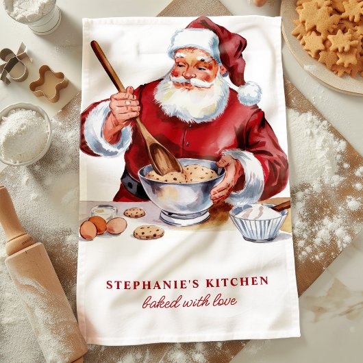 Santa Mixing Cookies Personalisiert Weihnachten Geschirrtuch