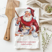 Santa Mixing Cookies Personalisiert Weihnachten Geschirrtuch