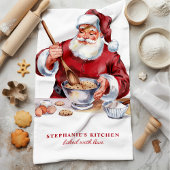 Santa Mixing Cookies Personalisiert Weihnachten Geschirrtuch